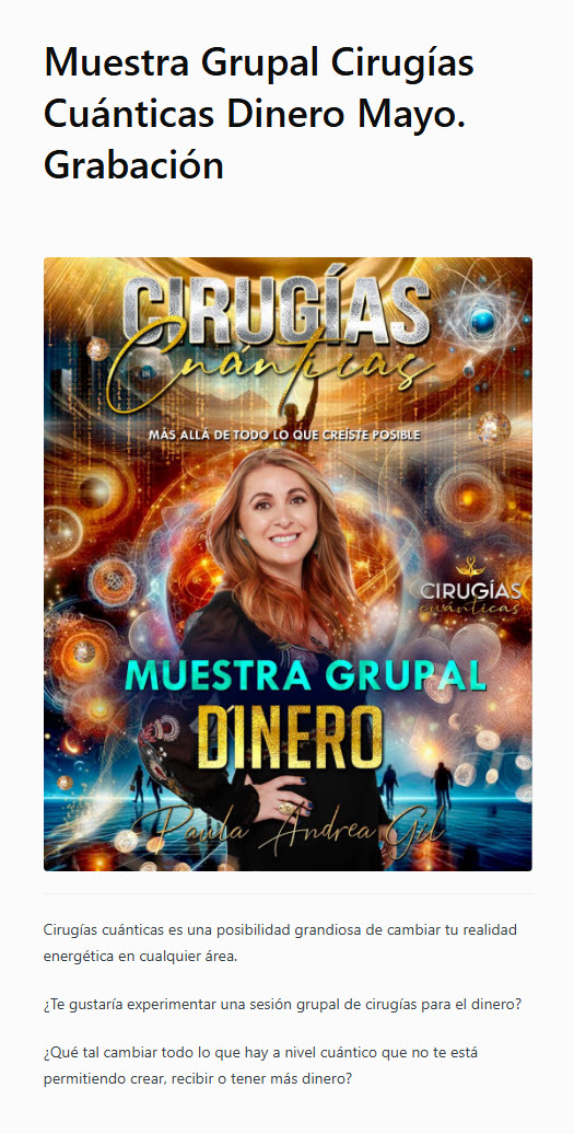 Muestra Grupal de Cirugías Cuánticas Dinero - paula andrea gil