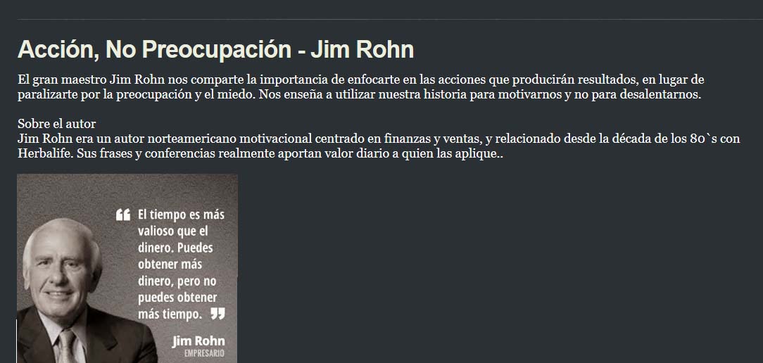 Acción, no preocupación - Jim Rohn