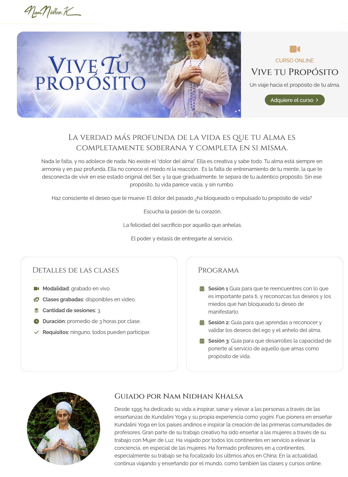 Curso Online Vive Tu Propósito - Nam Nidhan Khalsa