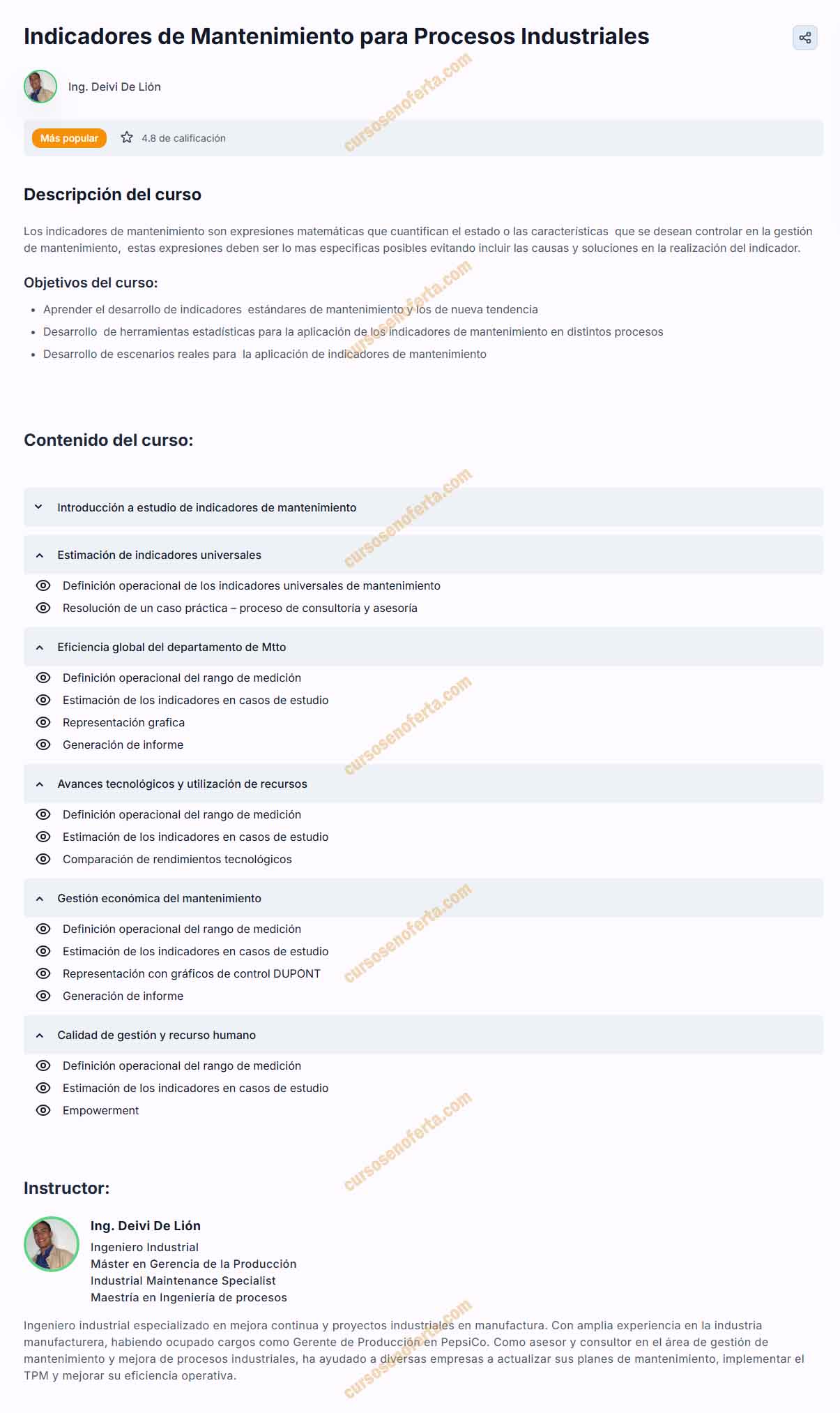 Indicadores de Mantenimiento para Procesos Industriales - DEIVI DE LION