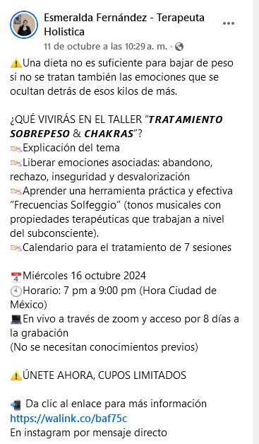 Taller de Sobrepeso y Chakras - Esmeralda Fernández