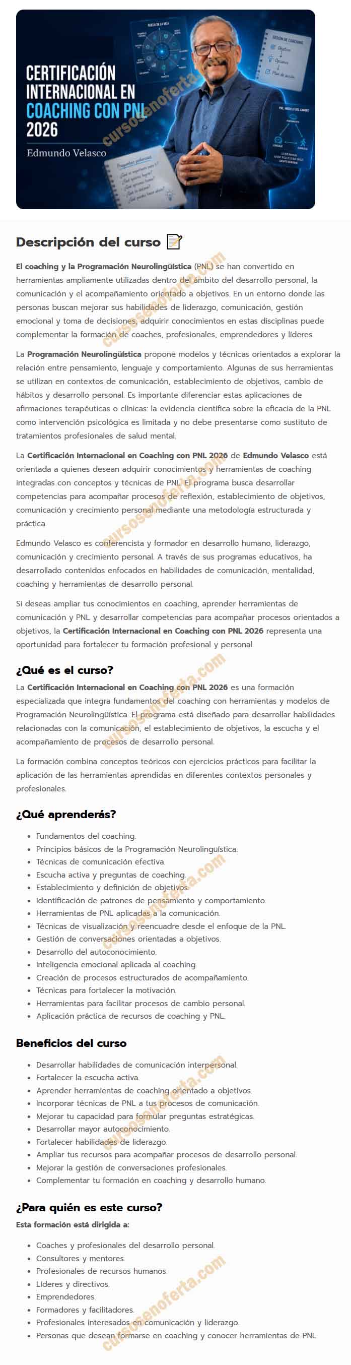 Certificación Internacional en Coaching con PNL 2026 - edmundo velasco