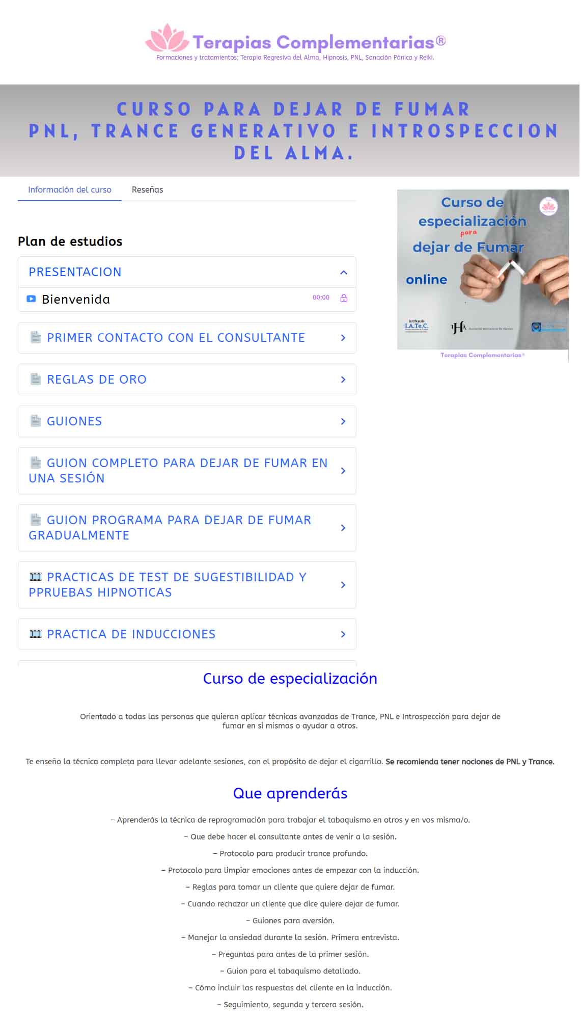 Curso de Especialización Para Dejar de Fumar - terapias complementarias