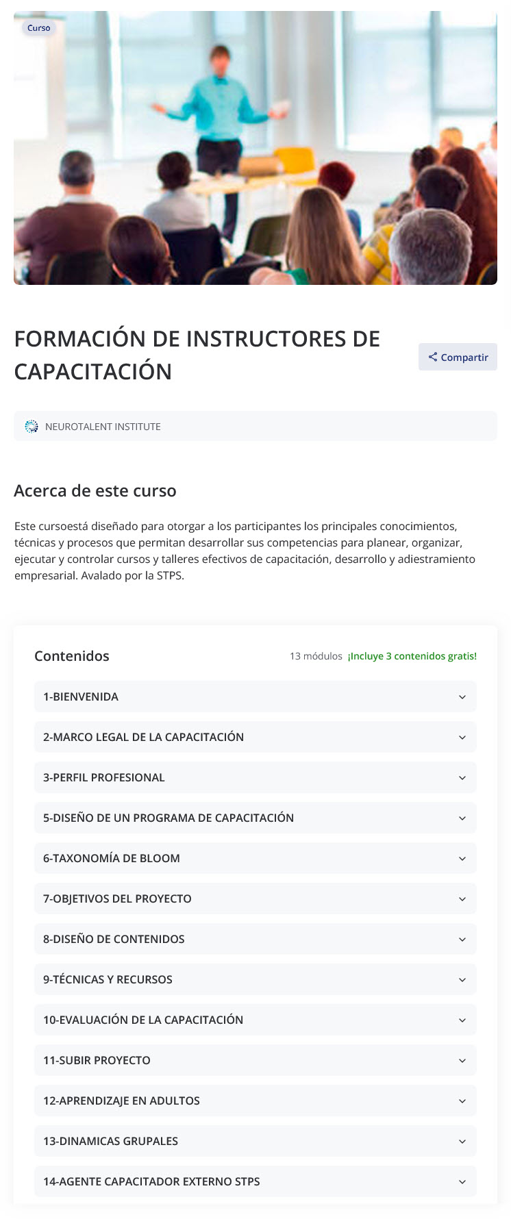 Formación de instructores de capacitación - neurotalent Institute