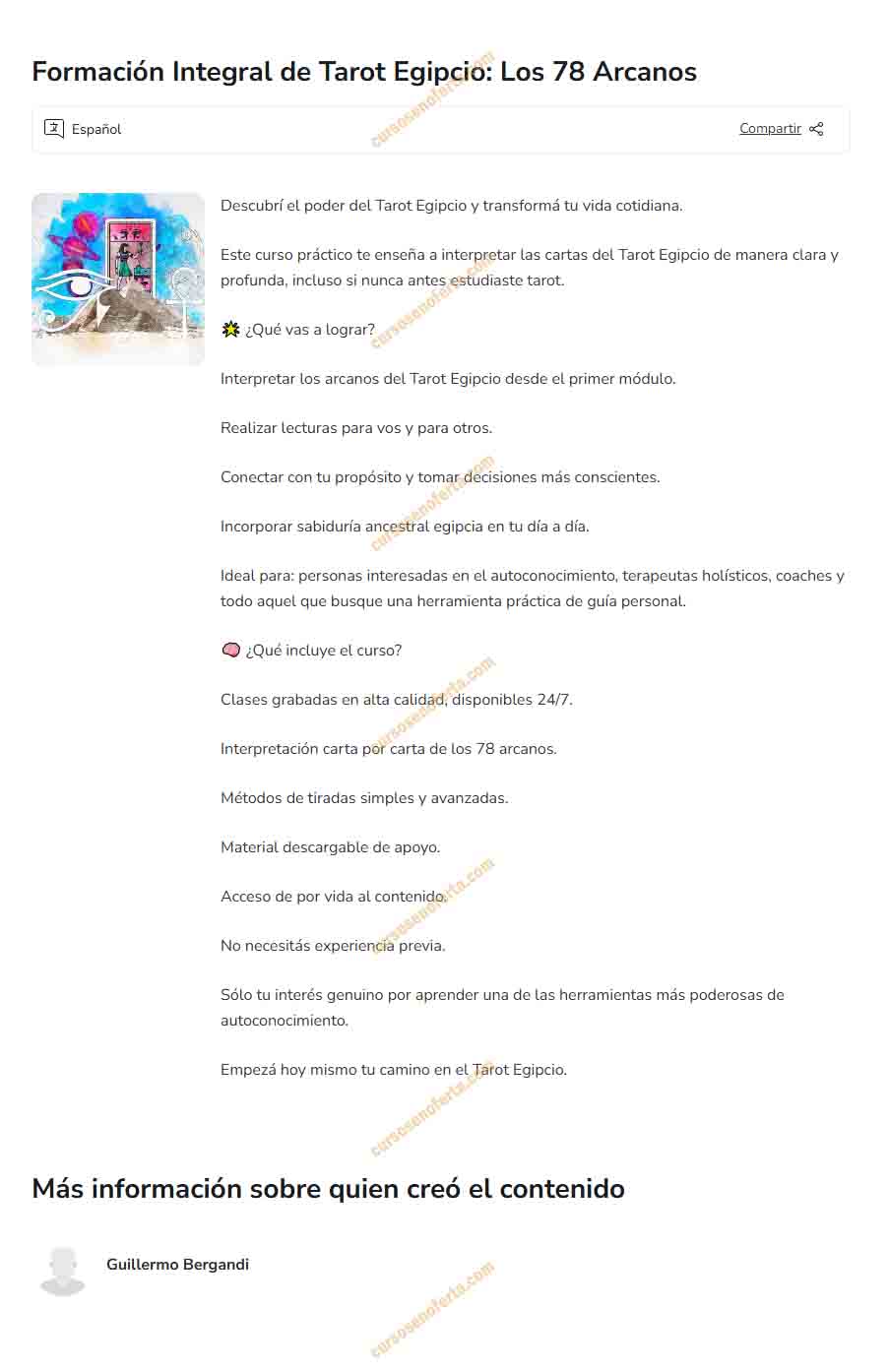 Formación Integral de Tarot Egipcio Los 78 Arcanos - guillermo bergandi