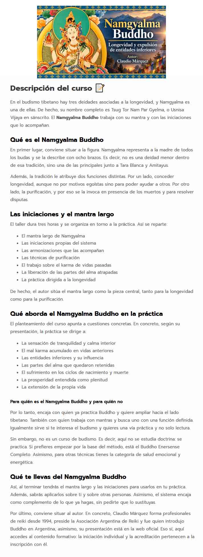 Namgyalma Buddho Longevidad y expulsión de entidades inferiores