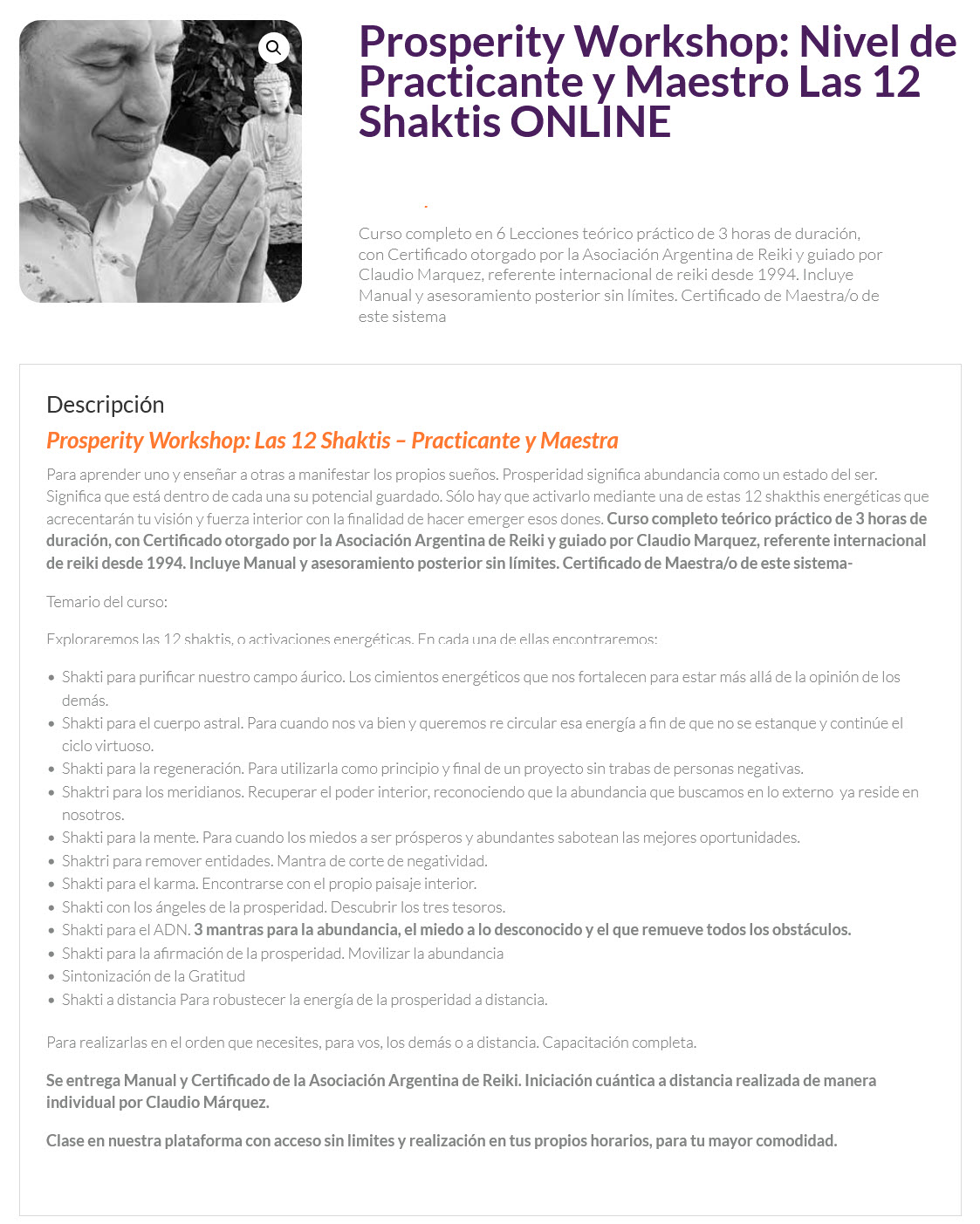 Prosperity Workshop Nivel de Practicante y Maestro Las 12 Shaktis - claudio marquez