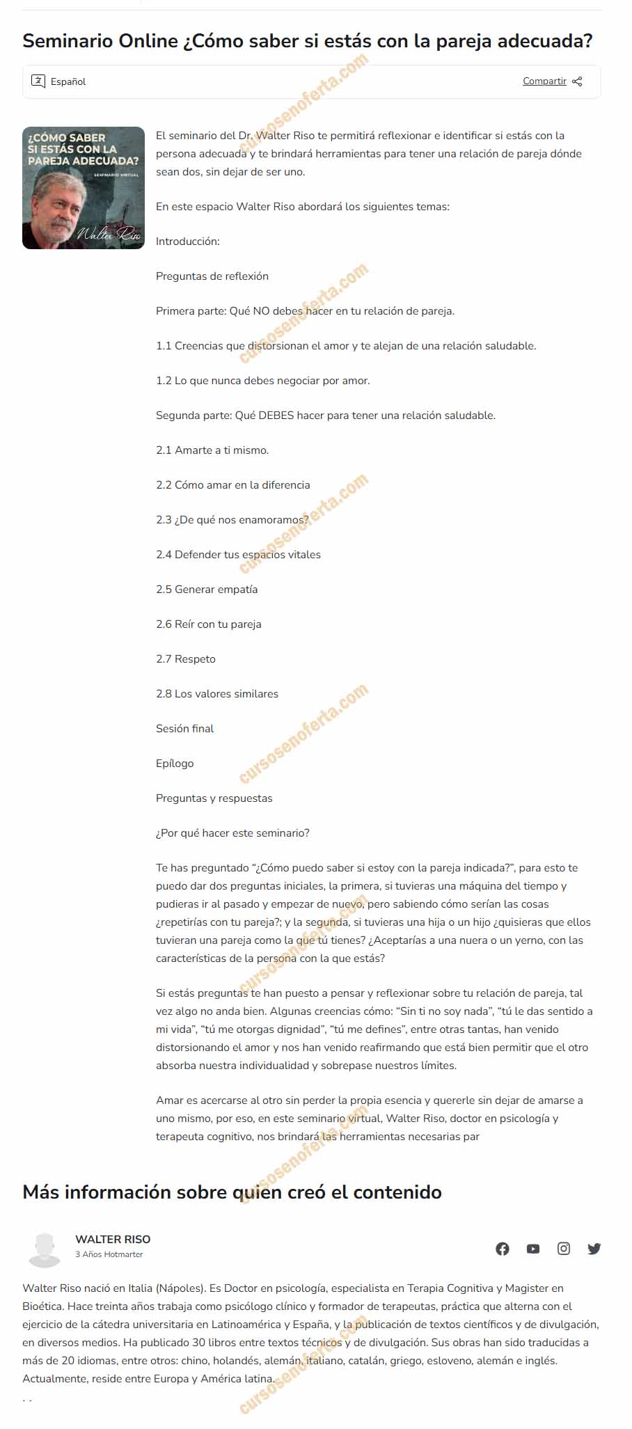 Seminario Online Cómo saber si estás con la pareja adecuada - walter riso