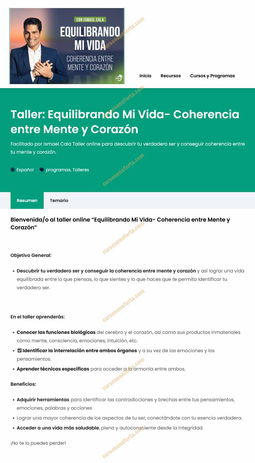 Taller Equilibrando Mi Vida - Coherencia entre Mente y Corazón