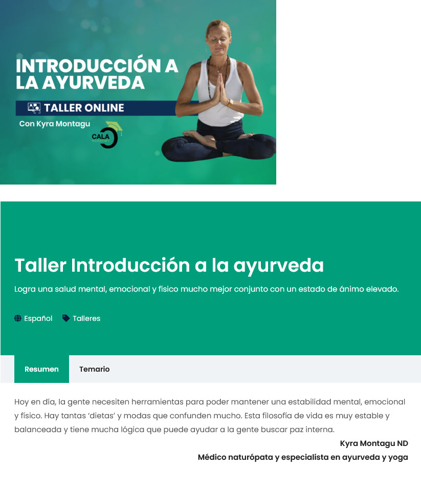 Taller Introducción a la Ayurveda - cala academy