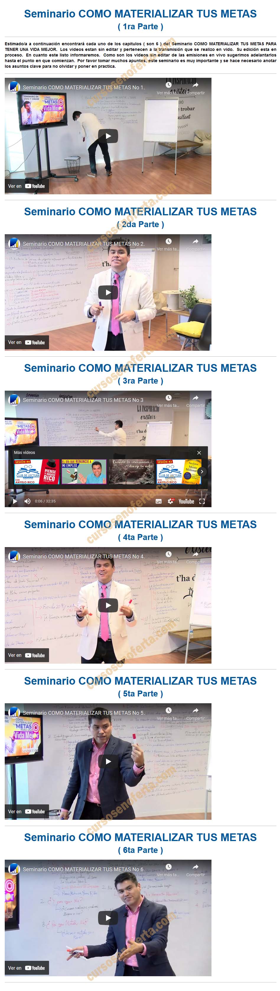 Seminario cómo materializar tus metas