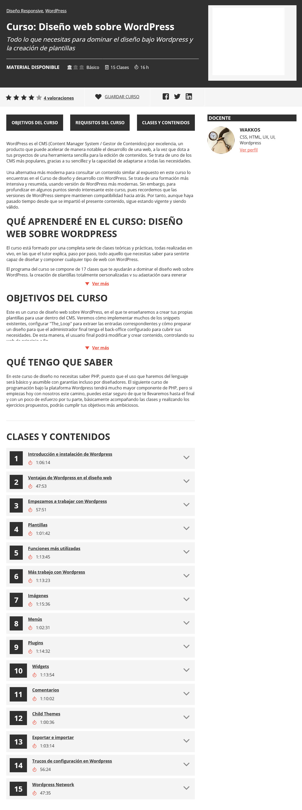 Curso Diseño web sobre WordPress