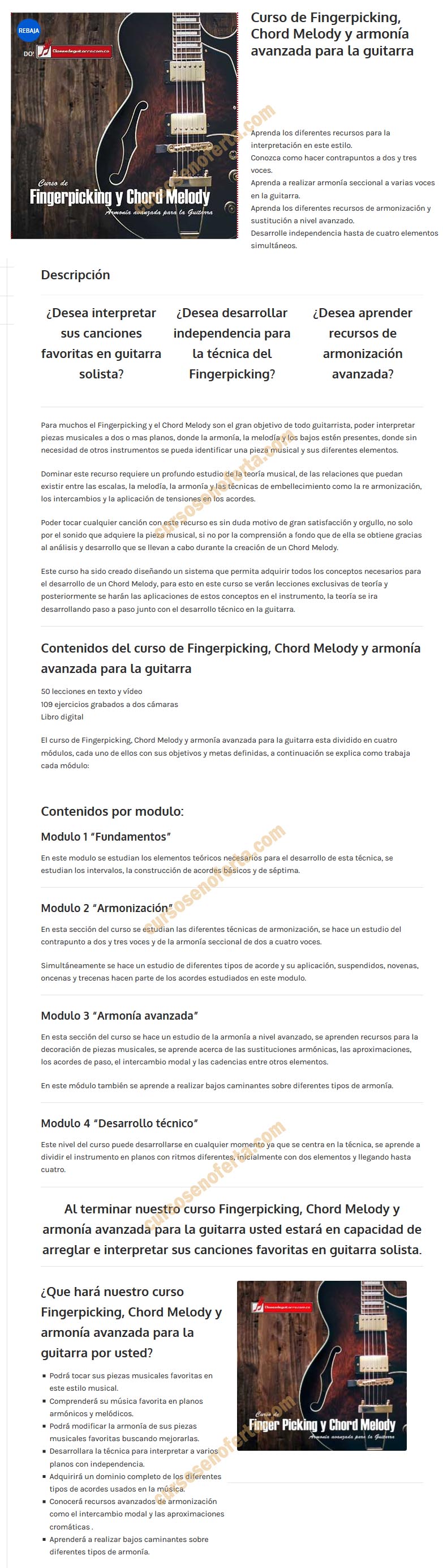 Curso de Fingerpicking, Chord Melody y armonía avanzada para la guitarra - Clases de Guitarra