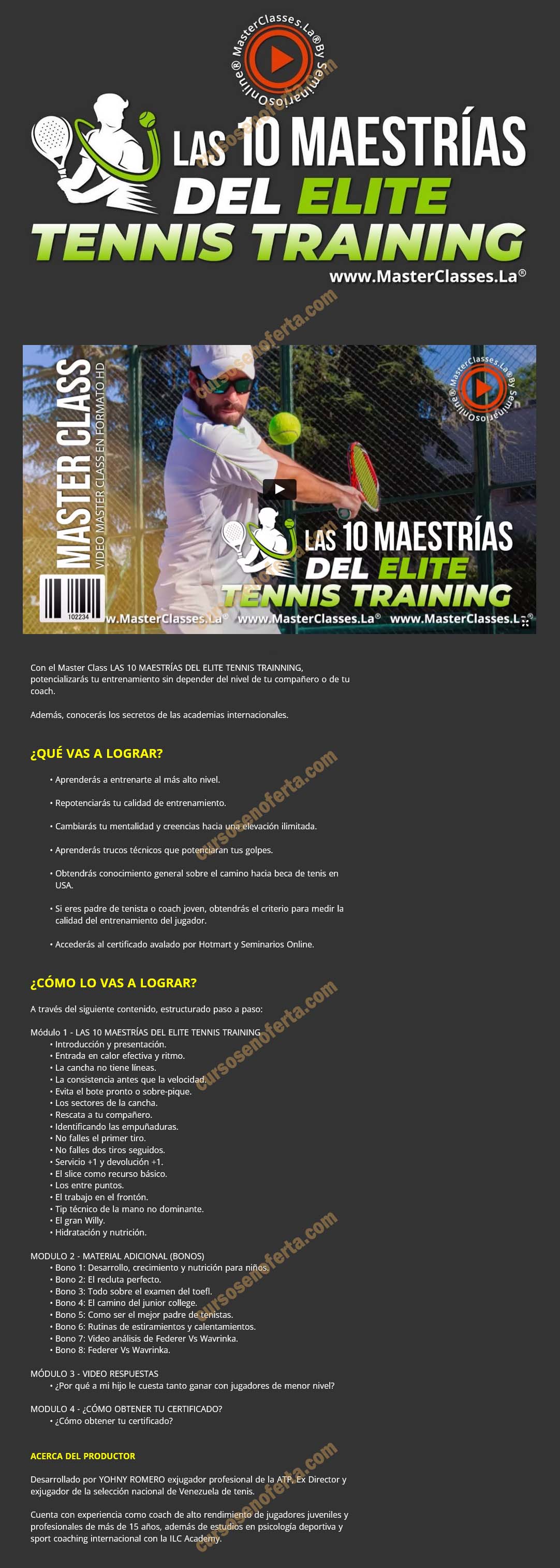 Las 10 maestrías del elite tennis training