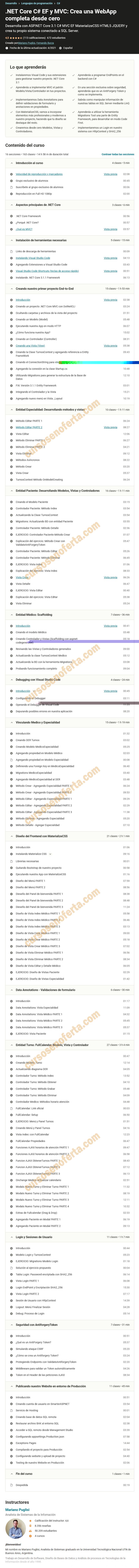 .NET Core C EF y MVC - Crea una WebApp completa desde cero 