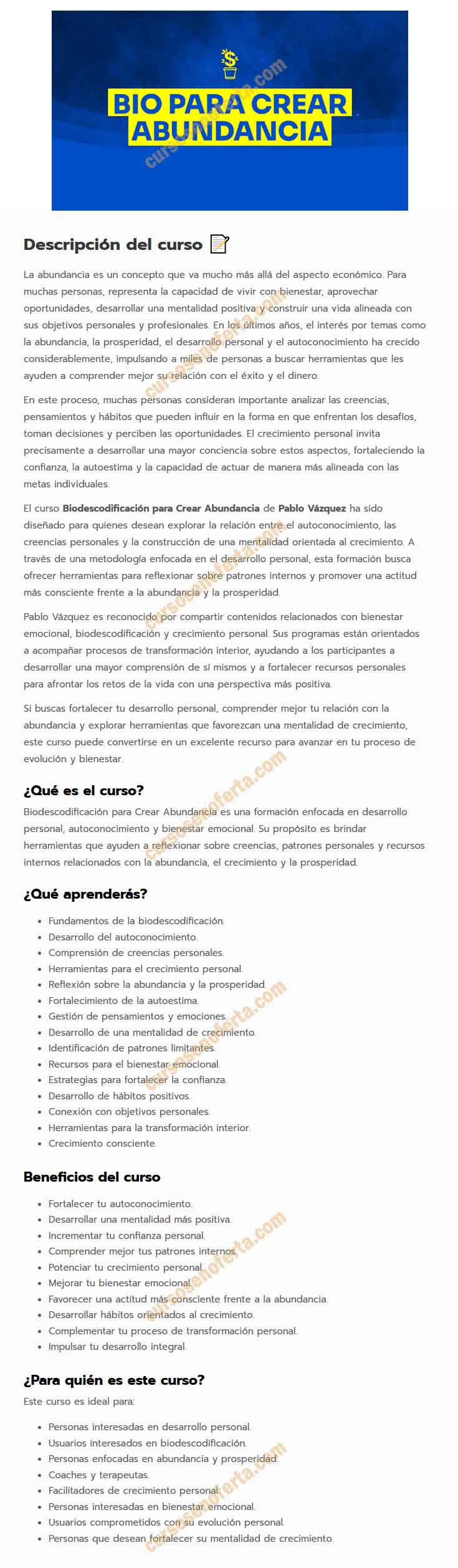 Biodescodificacion Para Crear Abundancia - Pablo Vazquez KuNz