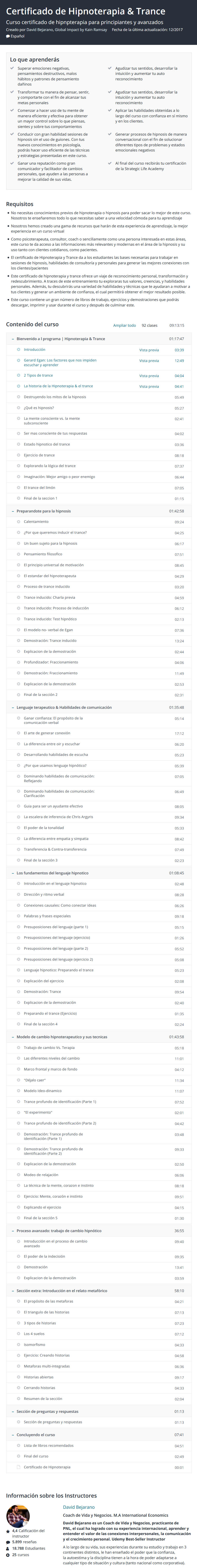 Certificado de Hipnoterapia y Trance