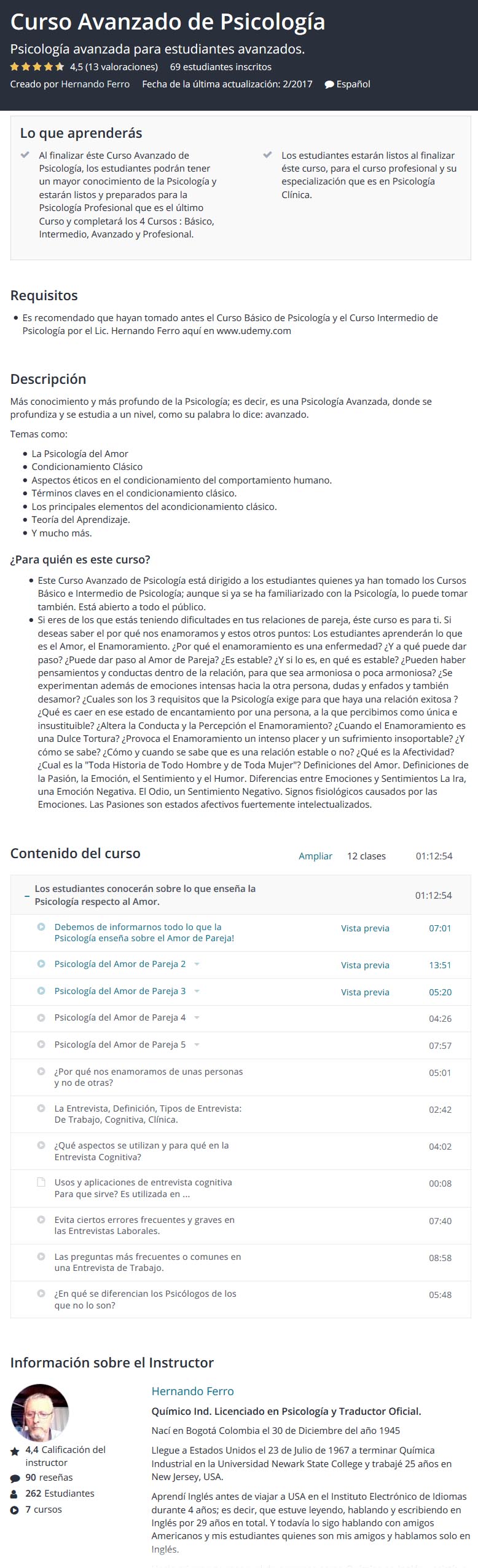 Curso Avanzado de Psicología - hernando ferro