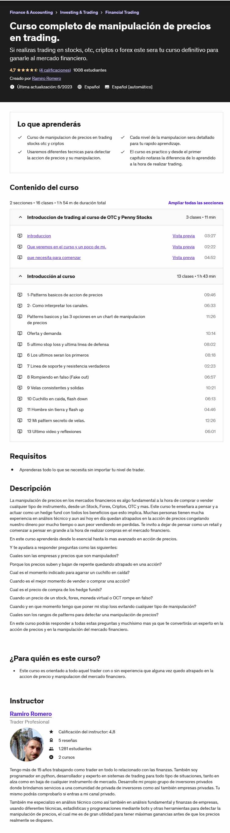 Curso completo de manipulación de precios en trading
