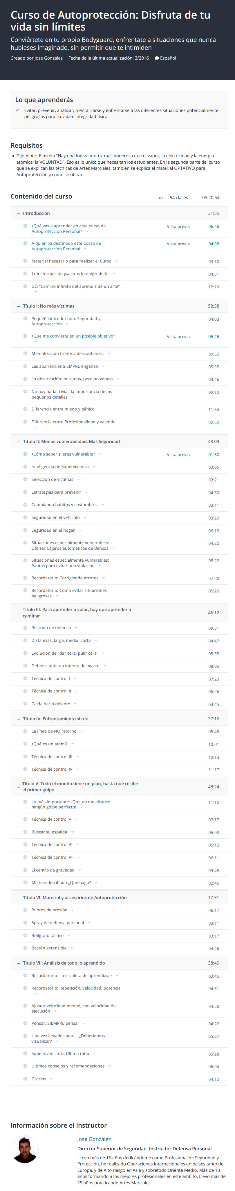 Curso de Autoprotección. Disfruta tu vida sin Lïmites