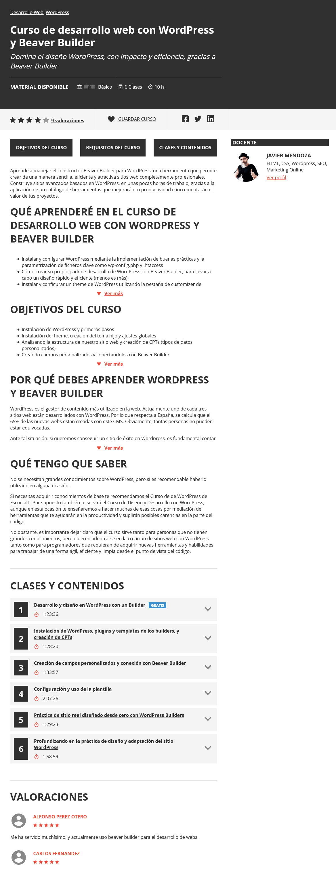 Curso de desarrollo web con WordPress y Beaver Builder