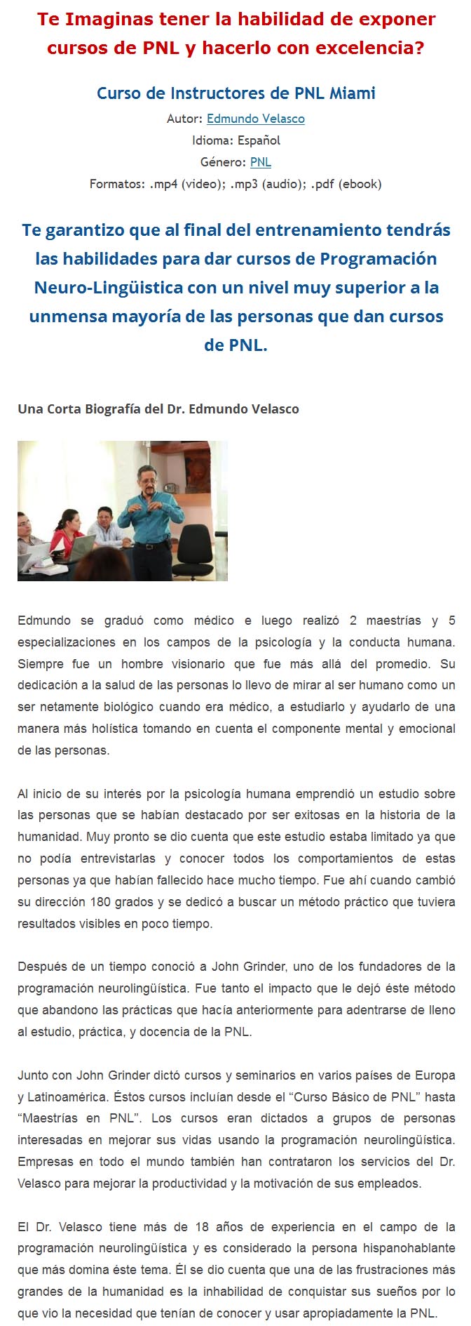 Curso de Instructores PNL Miami