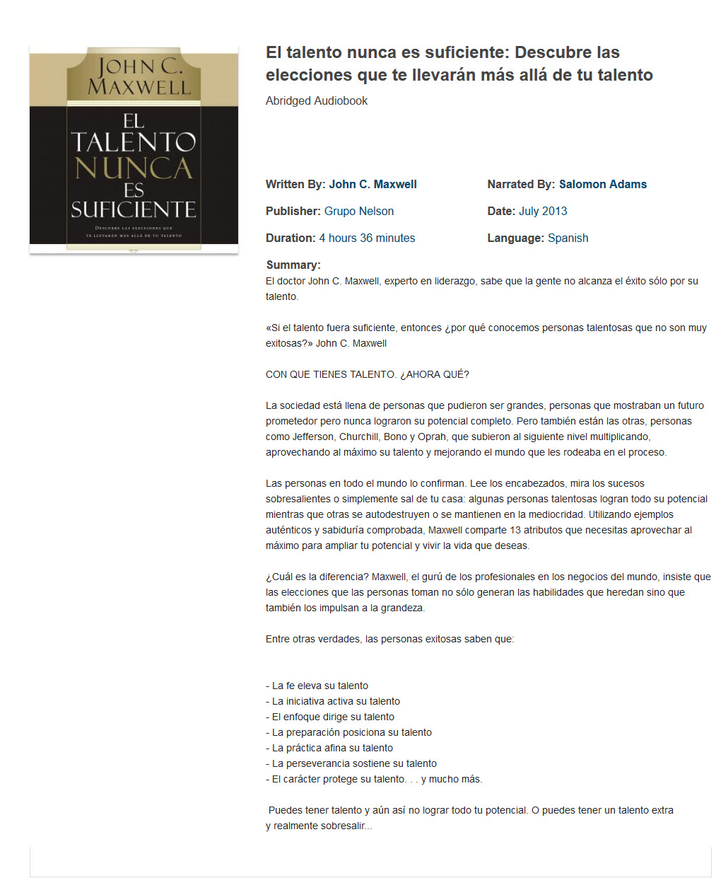 El talento nunca es suficiente - jhon maxwell