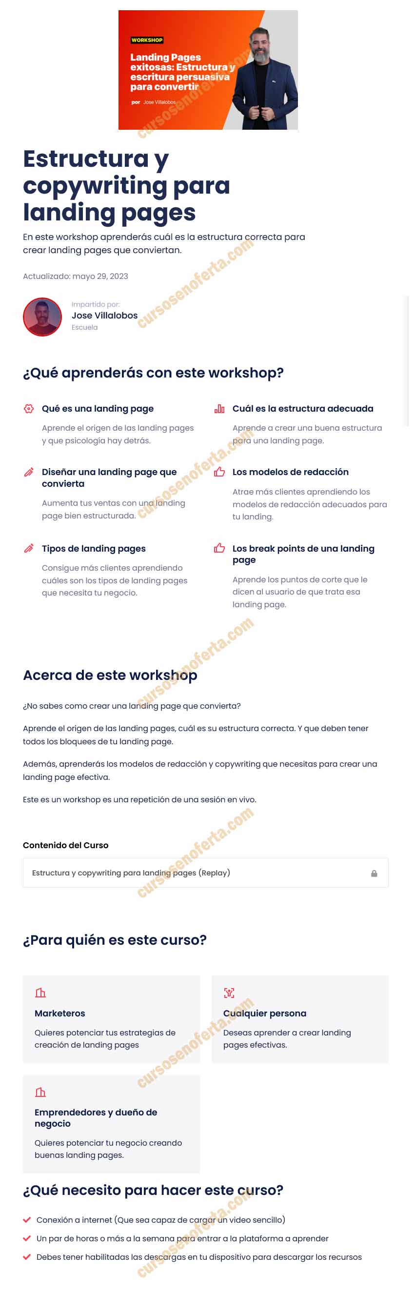 Estructura y copywriting para landing pages