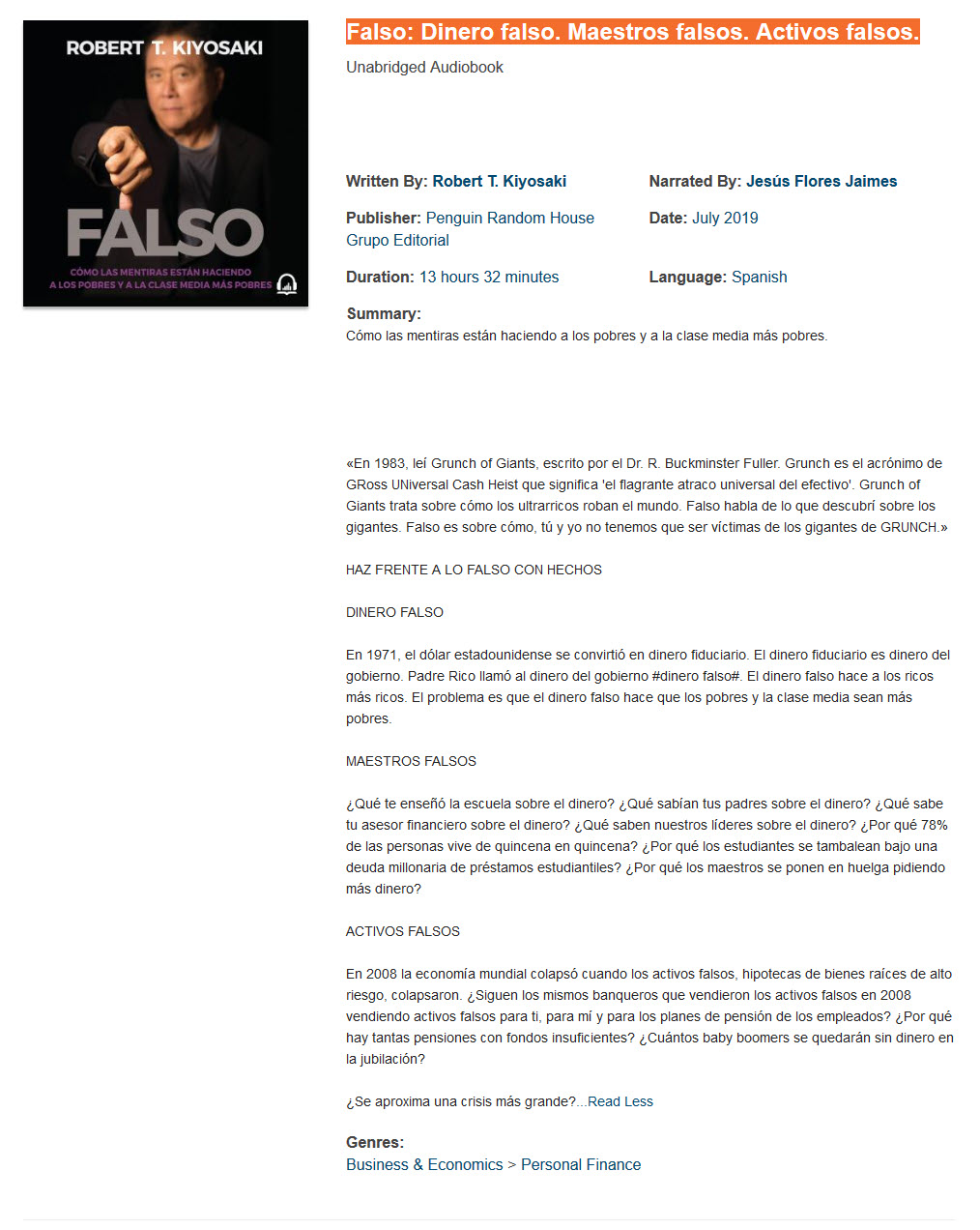 Falso: Dinero falso. Maestros falsos. Activos falsos