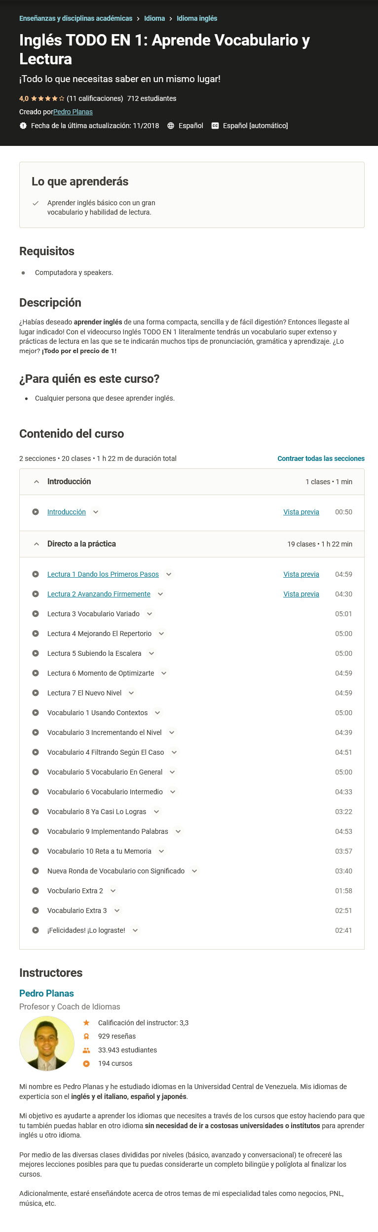 Inglés TODO EN 1. Aprende Vocabulario y Lectura 