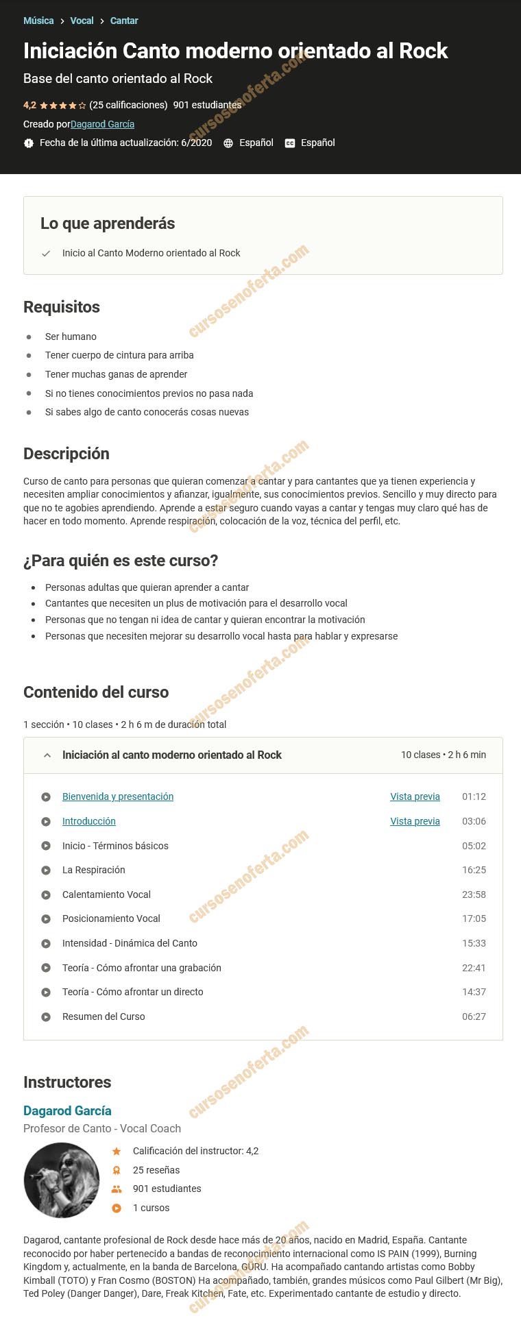 Iniciación canto moderno orientado al Rock
