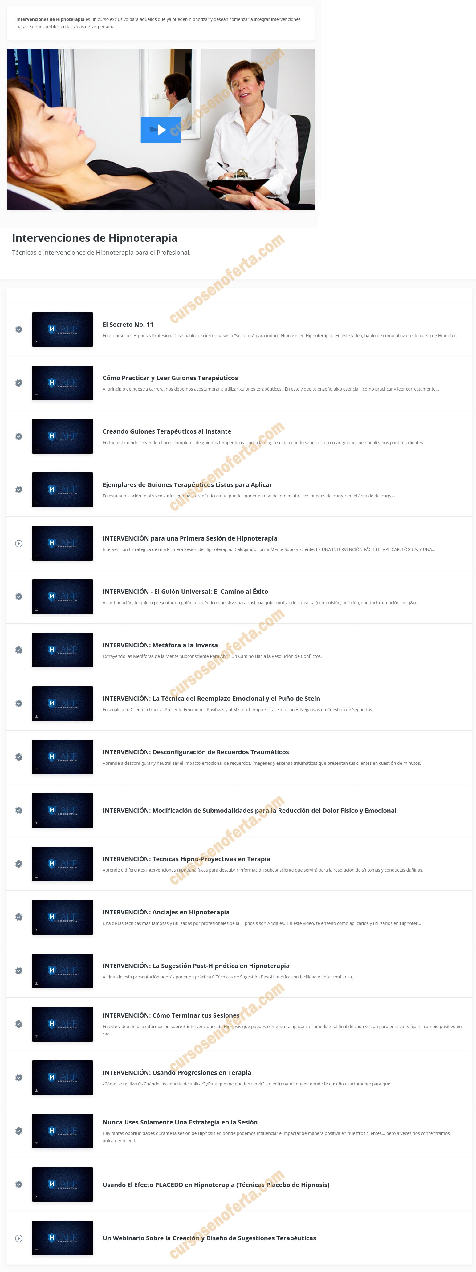Intervenciones de Hipnoterapia