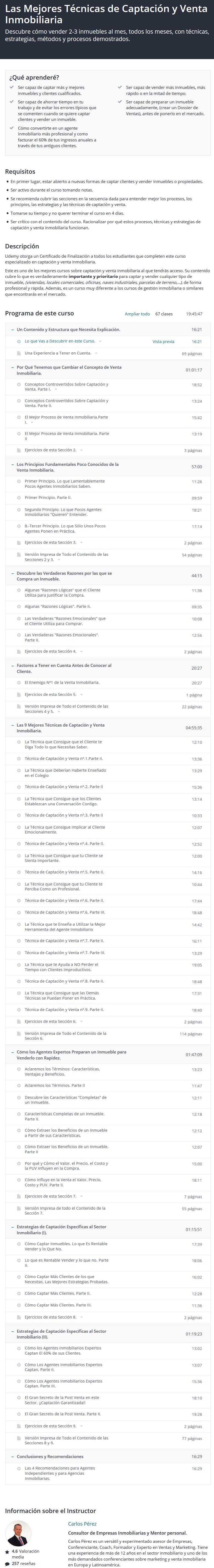 Las Mejores Técnicas de Captación y Venta Inmobiliaria - carlos pérez