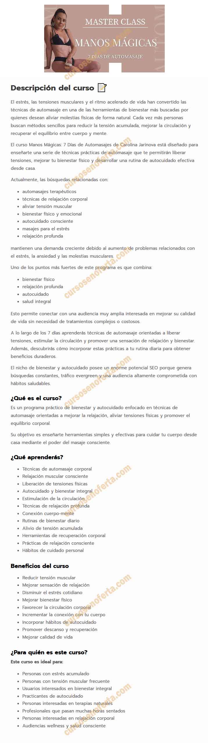 Manos mágicas 7 días de automasaje - Carolina Jarinova