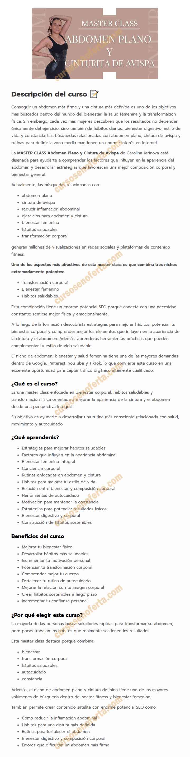 Masterclass Abdomen Plano y Cintura de Avispa - Carolina Jarinova