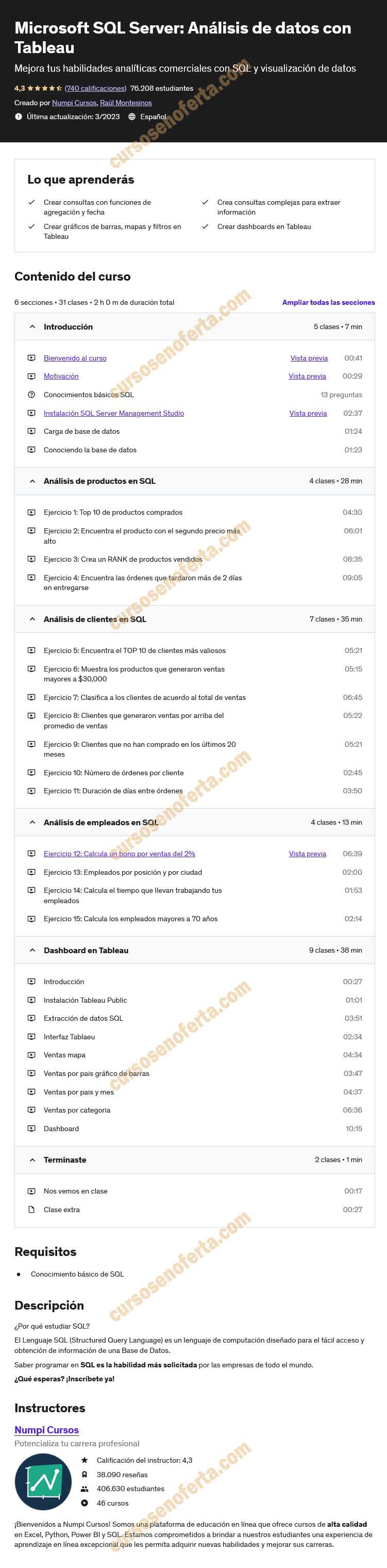 Microsoft SQL Server - Análisis de datos con Tableau