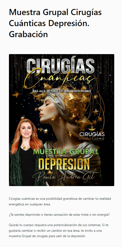 Muestra Grupal de Cirugías Cuánticas Depresión - paula andrea gil