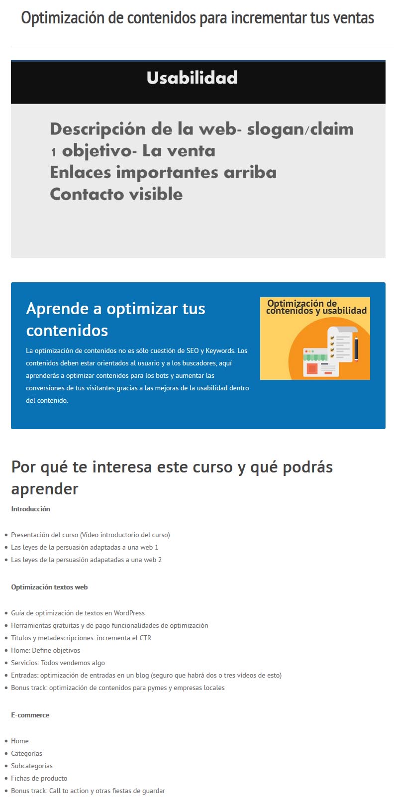 Optimización de contenidos para incrementar tus ventas