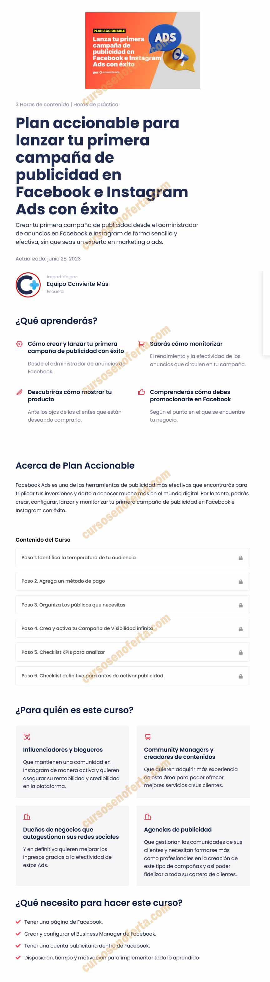 Plan accionable para lanzar tu primera campaña de publicidad en Facebook e Instagram Ads con éxito - Convierte Más