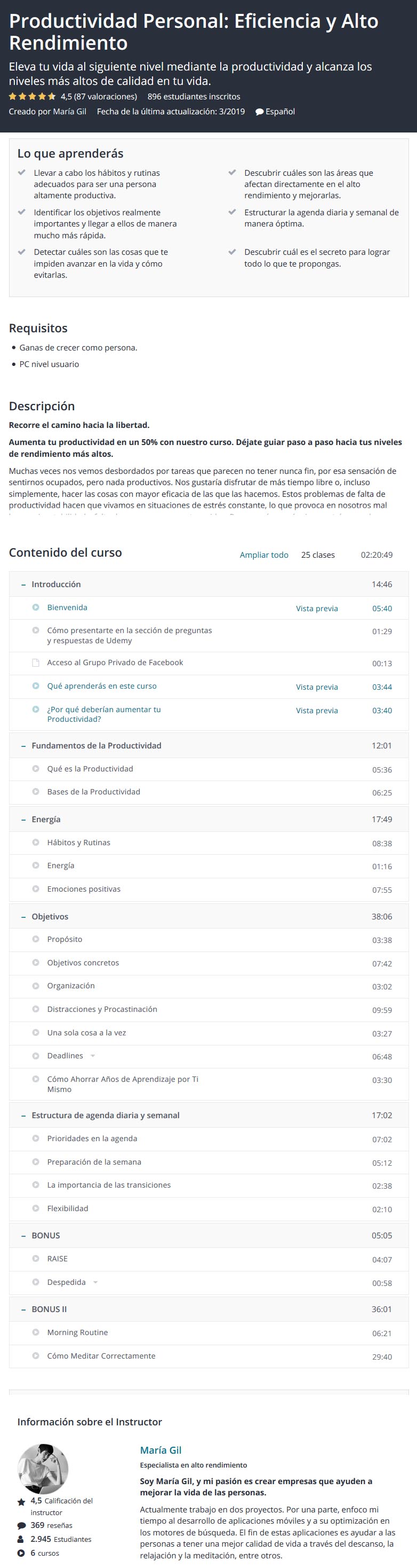 Productividad Personal. Eficiencia y Alto Rendimiento
