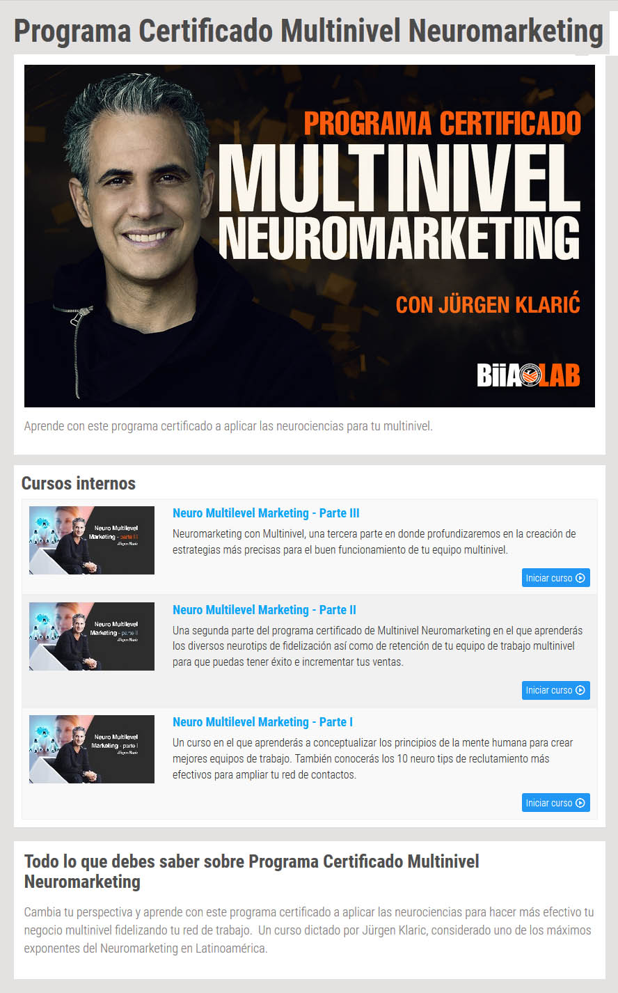 Programa certificado multinivel neuromarketing