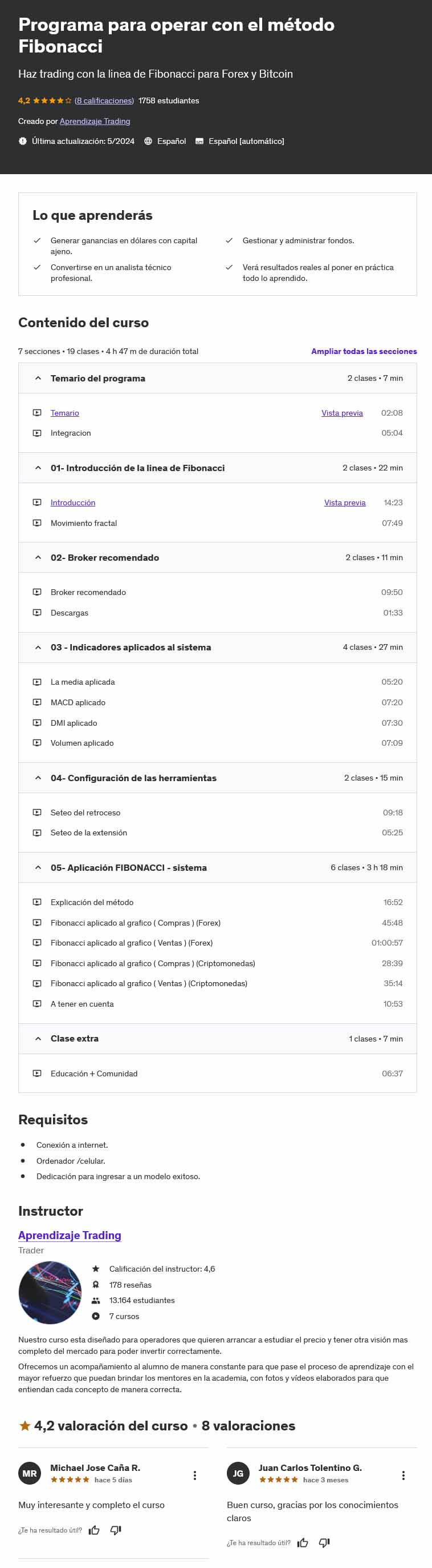Programa para operar con el método Fibonacci