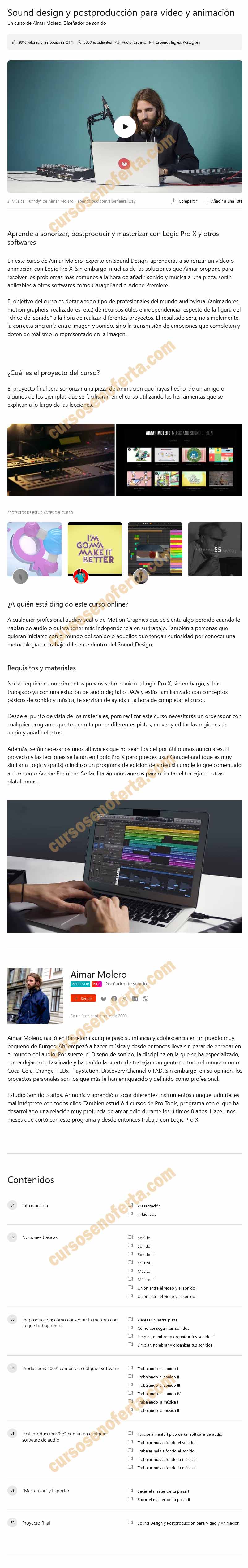 Sound design y postproducción para vídeo y animación