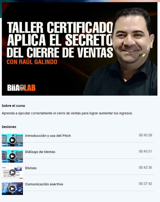 Taller Certificado Aplica el Secreto del Cierre de Ventas