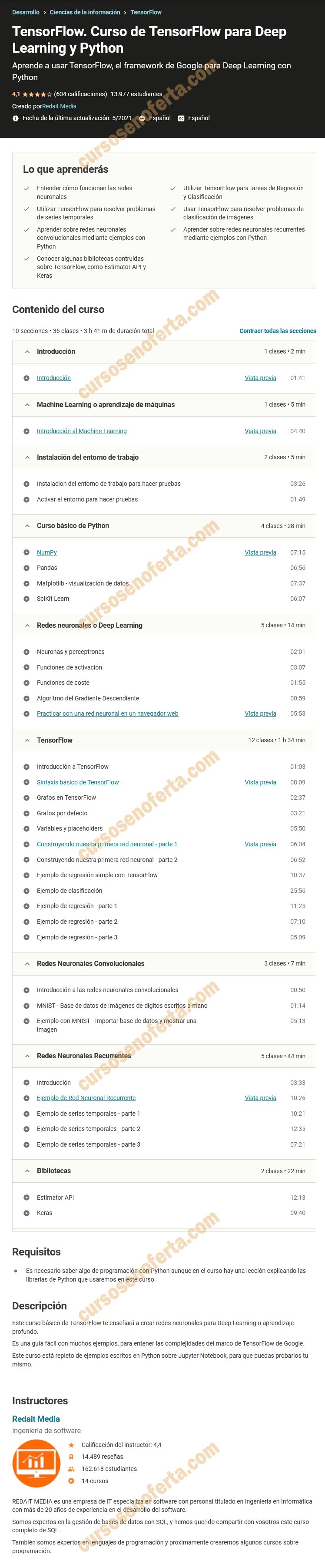 TensorFlow. Curso de TensorFlow para Deep Learning y Python