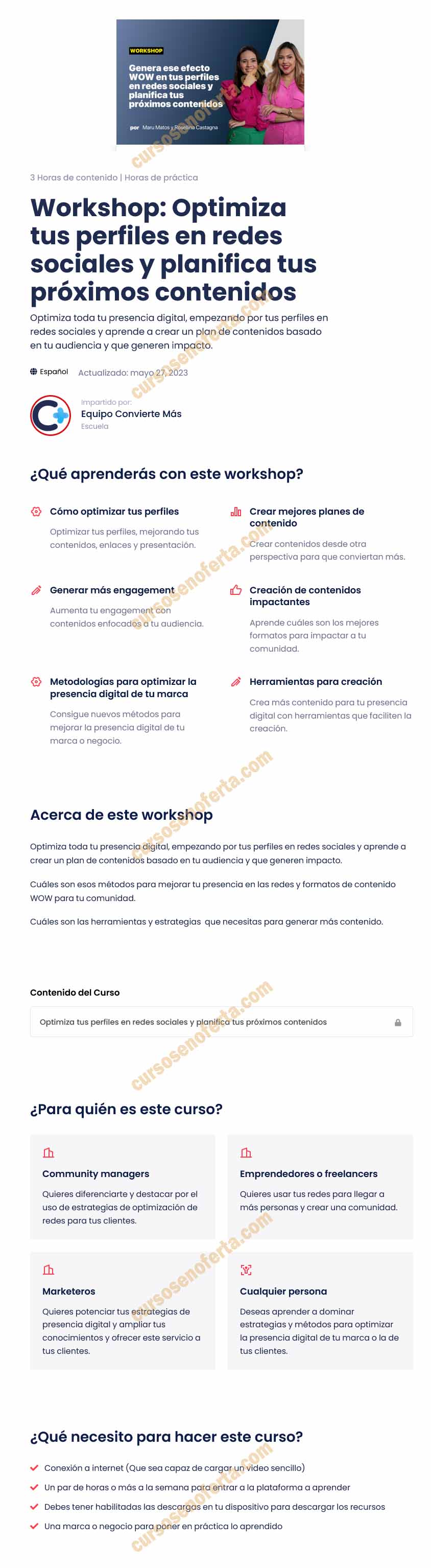 Workshop optimiza tus perfiles en redes sociales y planifica tus próximos contenidos