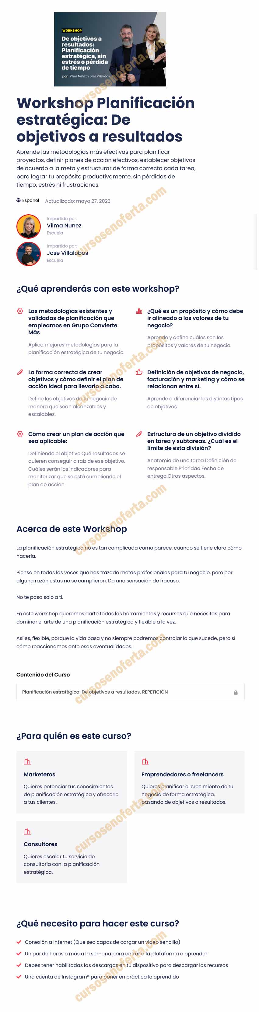 Workshop planificación estratégica de objetivos a resultados