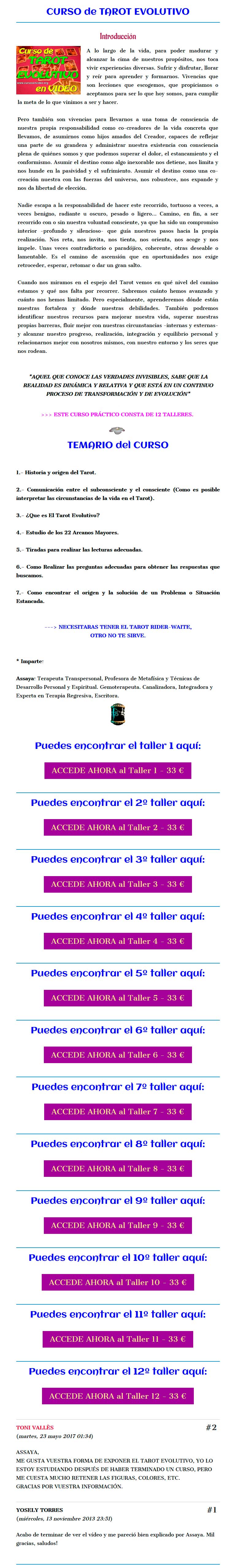 Curso de Tarot Evolutivo - assaya